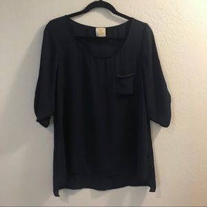 Sis Sis Front Pocket Sheer Navy Flowy Blouse Sz. L